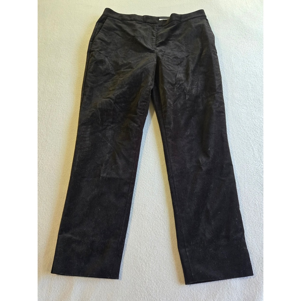 Ann Taylor Velvet Pants Womens 10 Black Straight Leg Ankle Vent Career Trousers
